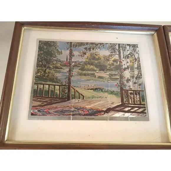 The‎ Seasons: Four Framed Phil Austin Foil Prints 50’s-60’s VTG ART Signed USA - Picture 3 of 14